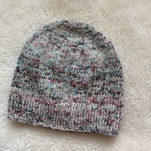 Hand knit wool speckled beanie hat